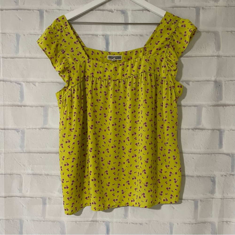 Pleione | Floral Square Neck Flutter Sleeve Blouse